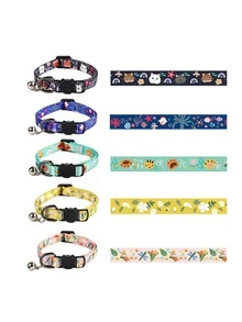 1入組隨機款式和顏色可愛的貓咪項圈,帶鈴鐺,適用於寵物貓 - 彩色 - 查看 5