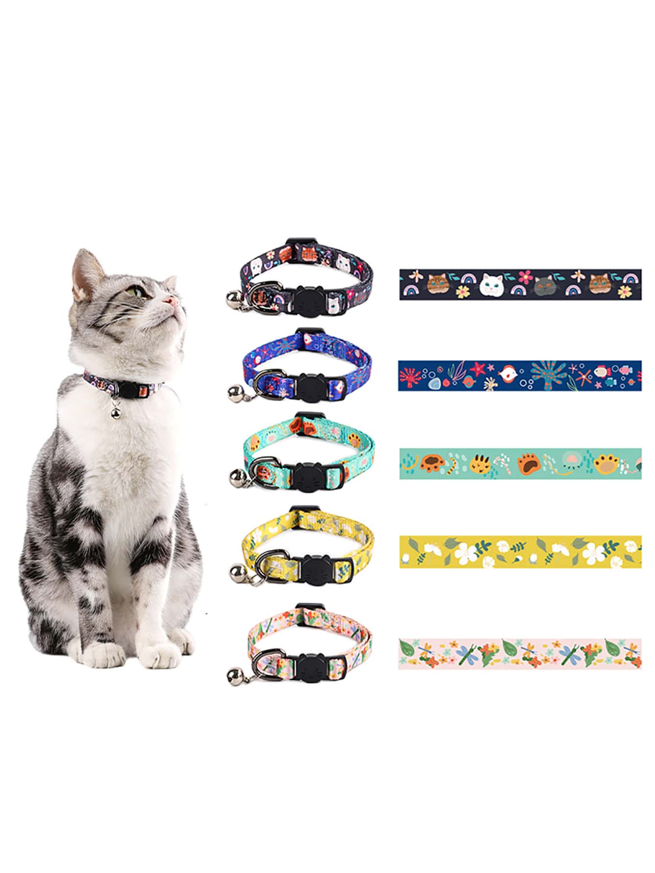 1入組隨機款式和顏色可愛的貓咪項圈,帶鈴鐺,適用於寵物貓 - 彩色 - 查看 1