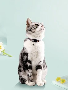 1入組隨機款式和顏色可愛的貓咪項圈,帶鈴鐺,適用於寵物貓 - 彩色 - 查看 2