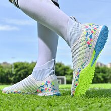 Men's High Top Soccer Shoes With Geometric Pattern Design Ronaldo  Cleats - White - View 3