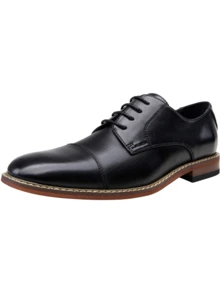 SHOESMALL Men's Dress Brown Shoes Classic Mens Oxfords Imported Formal Business Shoes Modern Derby Oxford Casual Shoes - 黑與白 - 查看 6