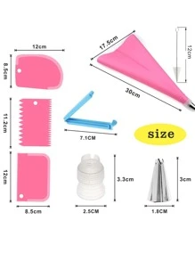 22 Piezas kits de Boquillas para Manga Pastelera,Decoración de Pasteles Incluyendo 16 Boquillas Reutilizables de Acero Inoxidable,1 acopladores de plástico reutilizables,Raspadores de Pastel, para Decoración de Pasteles - Rosa - Ver 3