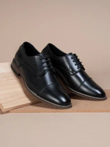 SHOESMALL Men's Dress Brown Shoes Classic Mens Oxfords Imported Formal Business Shoes Modern Derby Oxford Casual Shoes - 黑與白 - 查看 1