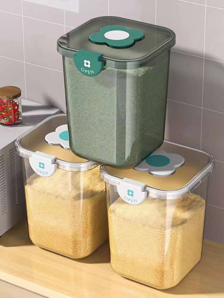 1pc Kitchen Rice Storage Box (10kg/5kg) With Airtight Sealed Lid -thickened Plastic Container For Rice & Grains -available In Transparent (10kg/5kg) And Mint Green (10kg/5kg) - Mint Green - View 1