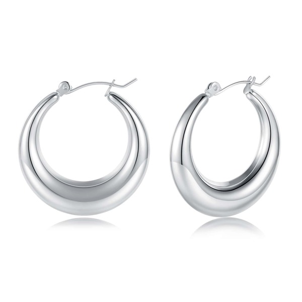 MDFUN 316L Surgical Stainless Steel Chunky Hoops Earrings, Thick Lightweight Hoop Huggic Earrings for Women