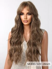 棕色的大波浪28英寸長款卷人造假髮適用於每天穿戴 - 棕色 - 查看 3