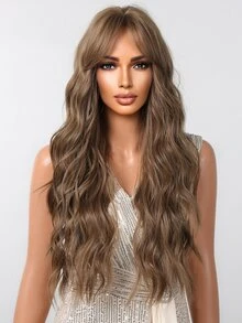 棕色的大波浪28英寸長款卷人造假髮適用於每天穿戴 - 棕色 - 查看 2