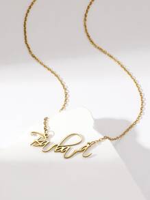 1入組不銹鋼英語姓名姓名女性吊墜項鍊合適的適用於約會穿著情侶禮物 - 金黃色 - 查看 8