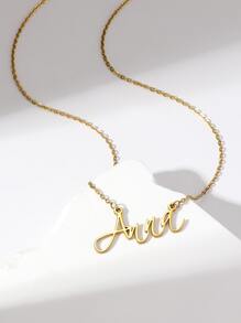 1入組不銹鋼英語姓名姓名女性吊墜項鍊合適的適用於約會穿著情侶禮物 - 金黃色 - 查看 2