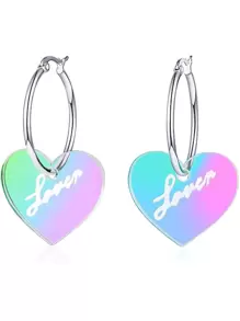 1pair Fashionable Glittering Lover Heart-shaped Acrylic Dangle Earrings For Women - Colorful - View 1