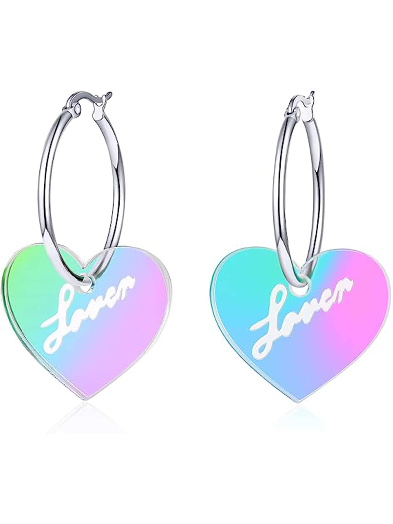 1pair Fashionable Glittering Lover Heart-shaped Acrylic Dangle Earrings For Women - Colorful - View 1