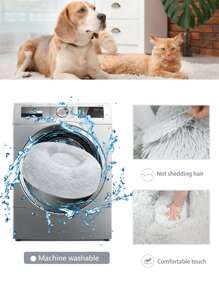 1pc Thickened And Warm Plush Circular Pet Bed Suitable For Different Sizes Of Dogs And Cats - Light Grey - View 7