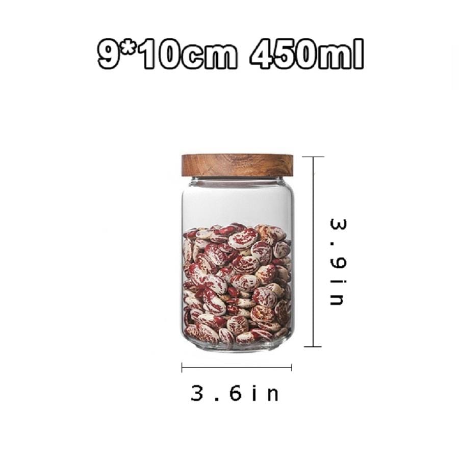 1pc Glass Storage Jar With Wooden Lid, Candy Jar With Lid, Sealed