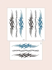 3 piezas de calcomanías temporales de tatuajes con diseño gráfico asimétrico - Marrón - Ver 5