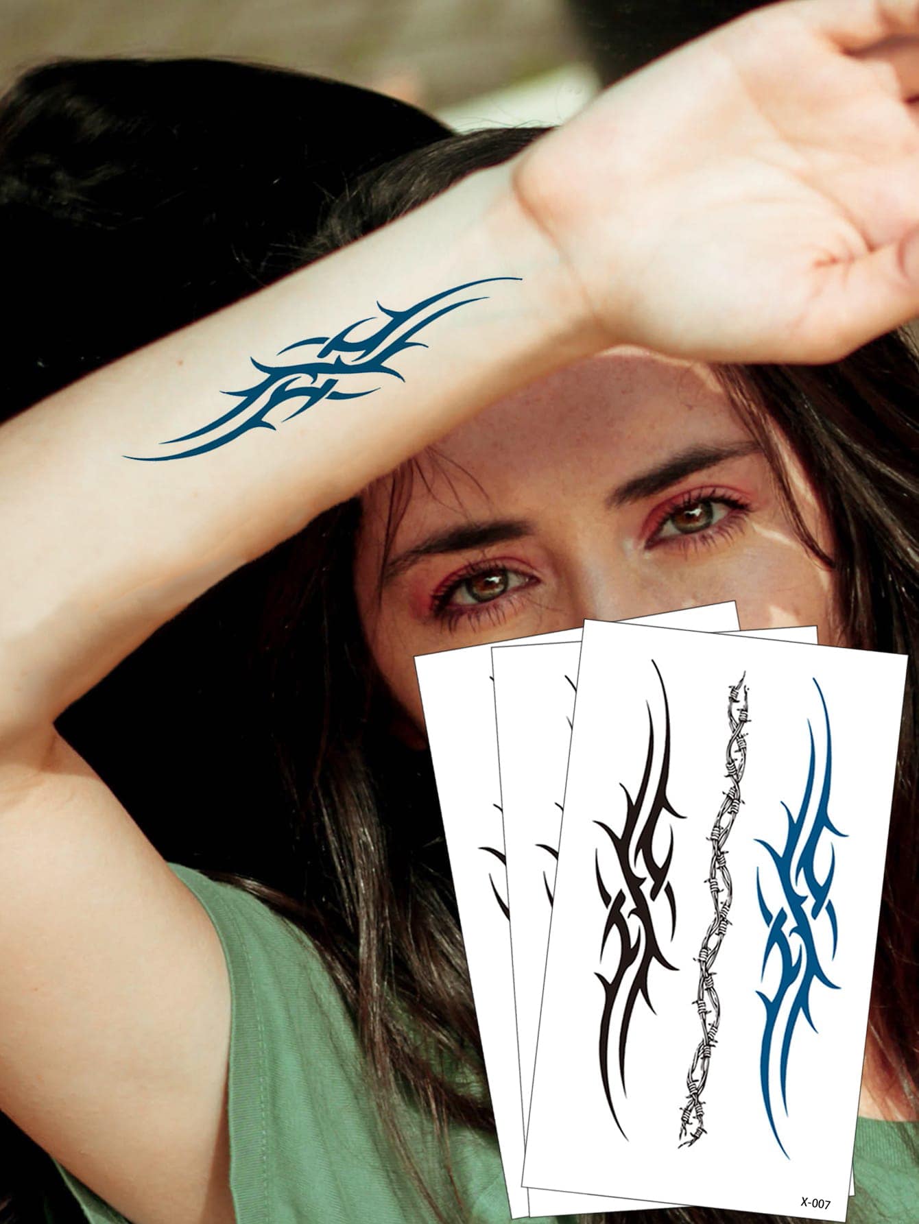 3 piezas de calcomanías temporales de tatuajes con diseño gráfico asimétrico - Marrón - Ver 1