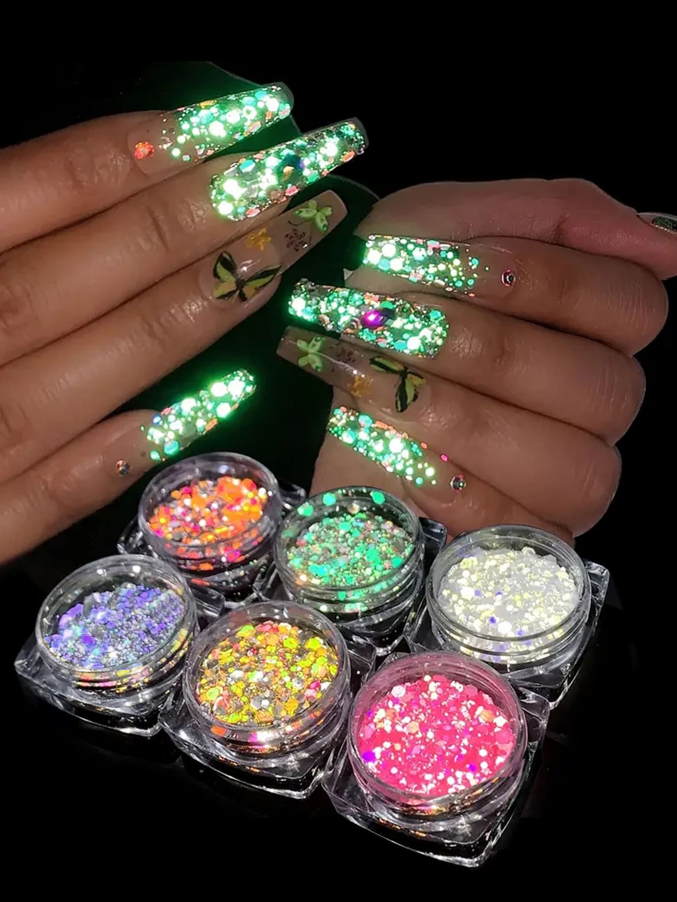 Nail Art Glow In The Dark Glitter - Multicolor - View 1