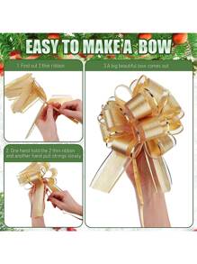 5 Pieces Pull Bow Gift Wrapping Pull Bow Ribbon Pull Bows For Christmas Wedding Baskets Valentine's Day Bows Multicolor Ribbon Bow For Gift Wrapping, 6 Inches Diameter,Christmas - Multicolor - View 2