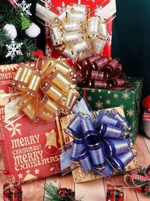 5 Pieces Pull Bow Gift Wrapping Pull Bow Ribbon Pull Bows For Christmas Wedding Baskets Valentine's Day Bows Multicolor Ribbon Bow For Gift Wrapping, 6 Inches Diameter,Christmas - Multicolor - View 3