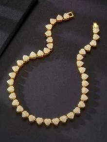 1 pieza 45cm o 50cm hielo Y2K con diamante de imitación con corazón Collar para hombres lujo punk Bisutería de hombres enlace con cadena para calle regalo de fiesta - Amarillo Oro - Ver 3