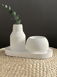3入組/套DIY花卉,花瓶,圓形肉質鍋,橢圓形底座託盤,矽膠模具,手工藝裝飾品,模具 - 白色 - 查看 1