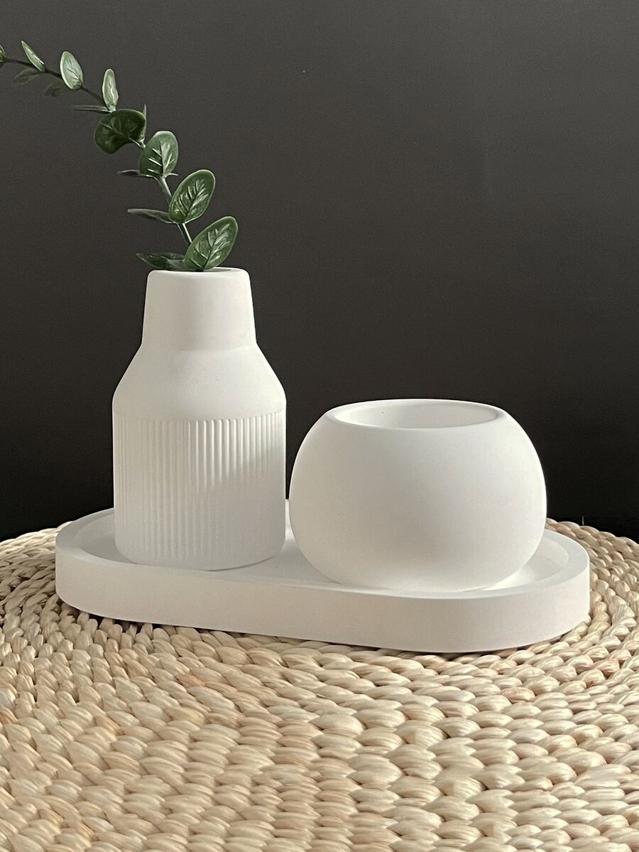 3入組/套DIY花卉,花瓶,圓形肉質鍋,橢圓形底座託盤,矽膠模具,手工藝裝飾品,模具 - 白色 - 查看 1