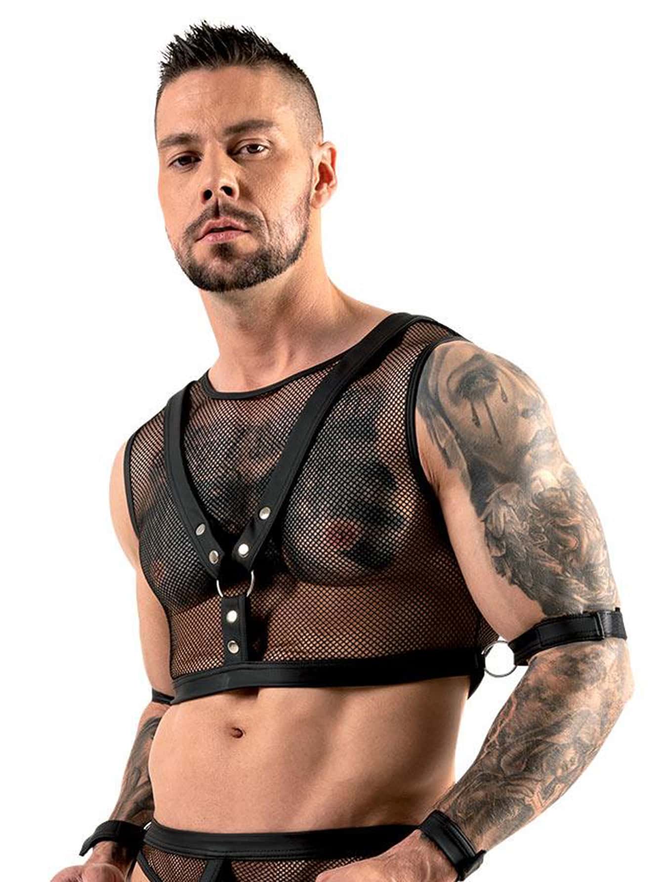 Man Body Todo Malla Lencería Para Hombre Suspensorio Tanga Man Corset Bajo Lencería Hombre Suspensorio Singlet Tanga - Negro - Ver 1