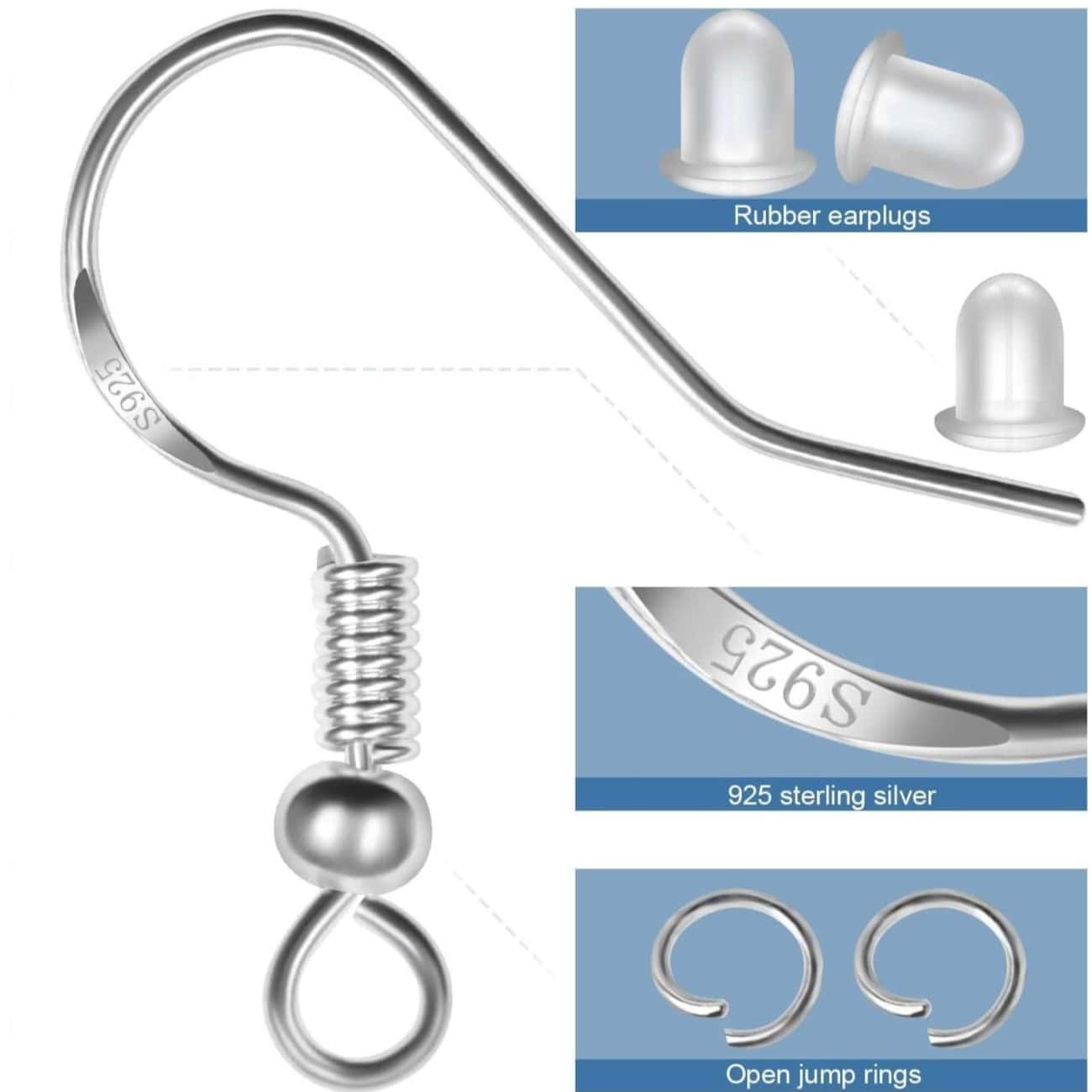 Earring Hooks, 300 Pieces Silver Hypoallergenic Earring Hooks Kit For Jewelry Making, Upgraded Premium Earring Making Kit, Earring Making Supplies With Earring Backs And Jump Rings