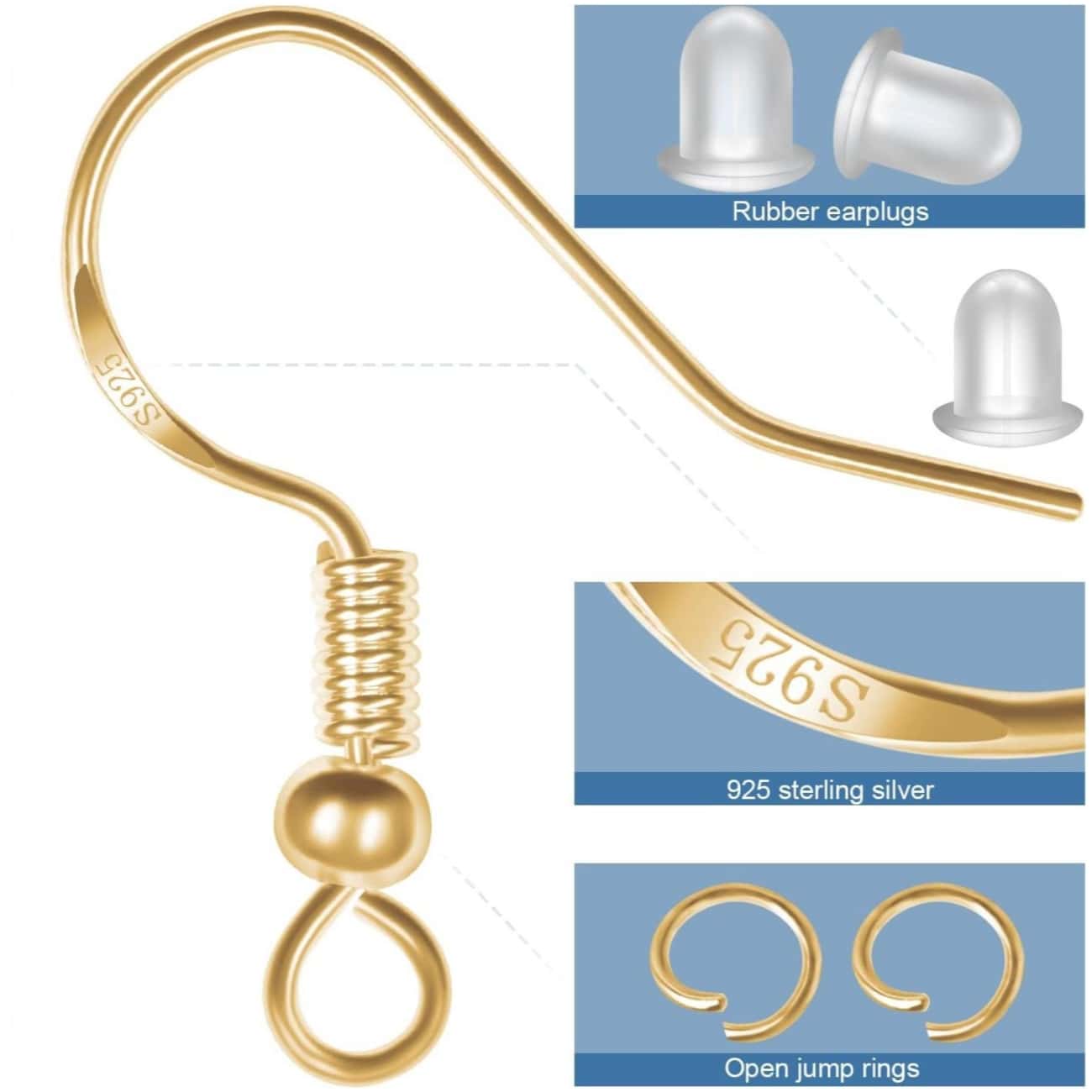 耳环钩，300 件银色防过敏耳环钩套件，用于珠宝制作，升级版高级耳环制作套件，耳环制作用品，带耳环背环和跳环