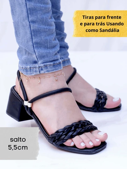 Sandalia Feminina Salto Grosso Medio  Bloco Tamanco Saltinho Confortavel Casamento