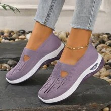 New Summer Hollow Out Fabric Shoes, Soft And Lightweight With Anti-slip Sole, Breathable For Women's Casual Sports Walking - Purple - View 1