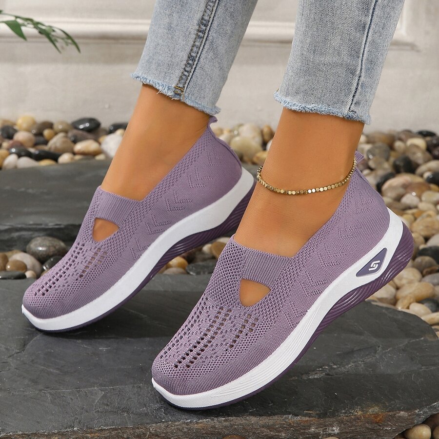 New Summer Hollow Out Fabric Shoes, Soft And Lightweight With Anti-slip Sole, Breathable For Women's Casual Sports Walking - Purple - View 1