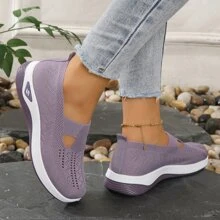 New Summer Hollow Out Fabric Shoes, Soft And Lightweight With Anti-slip Sole, Breathable For Women's Casual Sports Walking - Purple - View 2