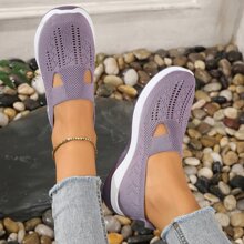 New Summer Hollow Out Fabric Shoes, Soft And Lightweight With Anti-slip Sole, Breathable For Women's Casual Sports Walking - Purple - View 4