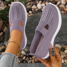 New Summer Hollow Out Fabric Shoes, Soft And Lightweight With Anti-slip Sole, Breathable For Women's Casual Sports Walking - Purple - View 5