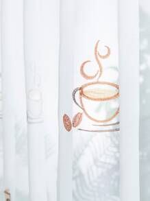 1件咖啡色花卉刺绣短毛巾窗帘 - 彩色 - 查看 5