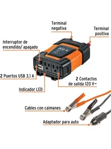 Inversor De Corriente 200 W, Truper, INCO-200 - Naranja - Ver 2