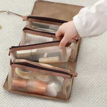 Bolsa de maquillaje de malla plegable, 1 pieza de gran capacidad, impermeable y transpirable, bolsa de aseo de moda con divisor, organizador de cosméticos multifuncional, estuche portátil para lápices labiales, pinceles, teléfono móvil, monedas, para uso doméstico, viajes y escuela, bolsa de maquillaje, bolsa de aseo, bolsa de cuidado de la piel, bolsa de viaje, cubos de embalaje, artículos esenciales de viaje, artículos esenciales de crucero, organizador de maquillaje, estuche de maquillaje, organizador de aseo de viaje, regalos esenciales, accesorios con cremallera
