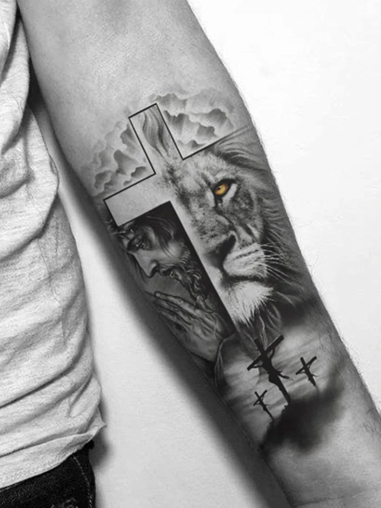 One Lion Design Tattoo Sticker For Men And Women Daily Holiday Party Use - Black - View 1