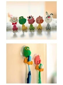 5入組卡通設計隨機牙刷架,吸盤式可愛矽膠牙刷架適用於兒童兒童 - 彩色 - 查看 1