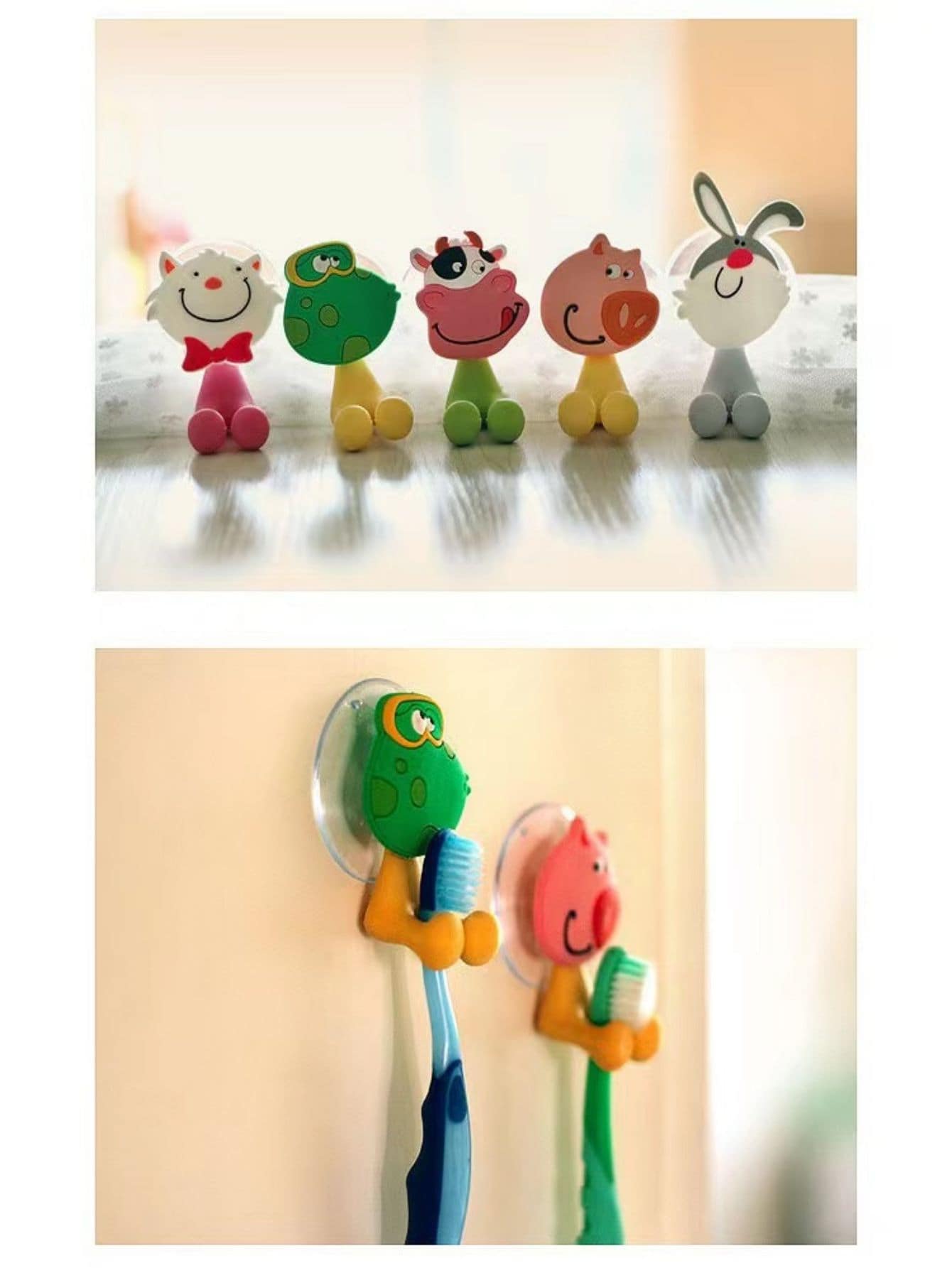 5入組卡通設計隨機牙刷架,吸盤式可愛矽膠牙刷架適用於兒童兒童 - 彩色 - 查看 1
