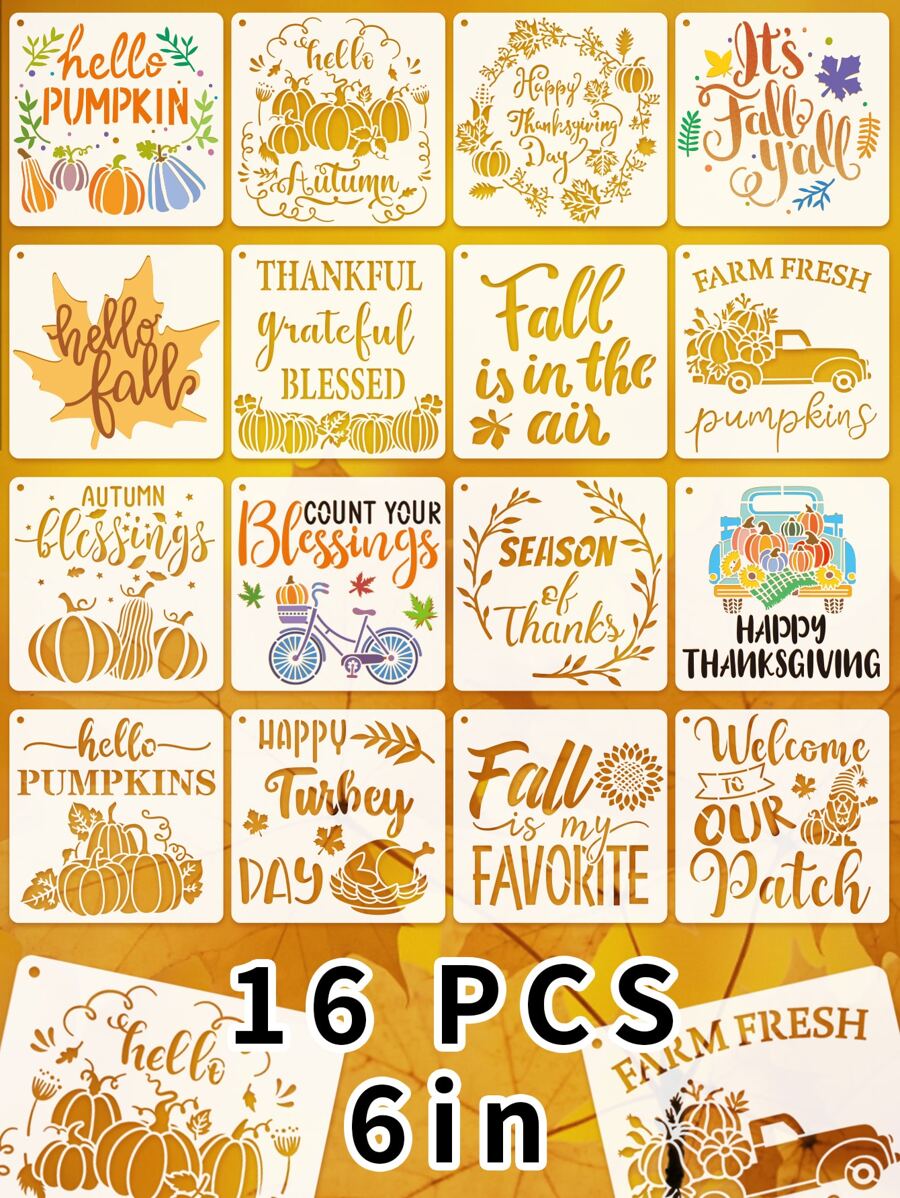 Letter And Pumpkin Design Drawing Stencils, Thanksgiving Letter Printing - White - View 1