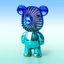 Carry The Gradual Change Bear Electric Fan Mini Cute Portable USB Charging Silent Handheld Small Fan Three High Wind - Blue - View 1