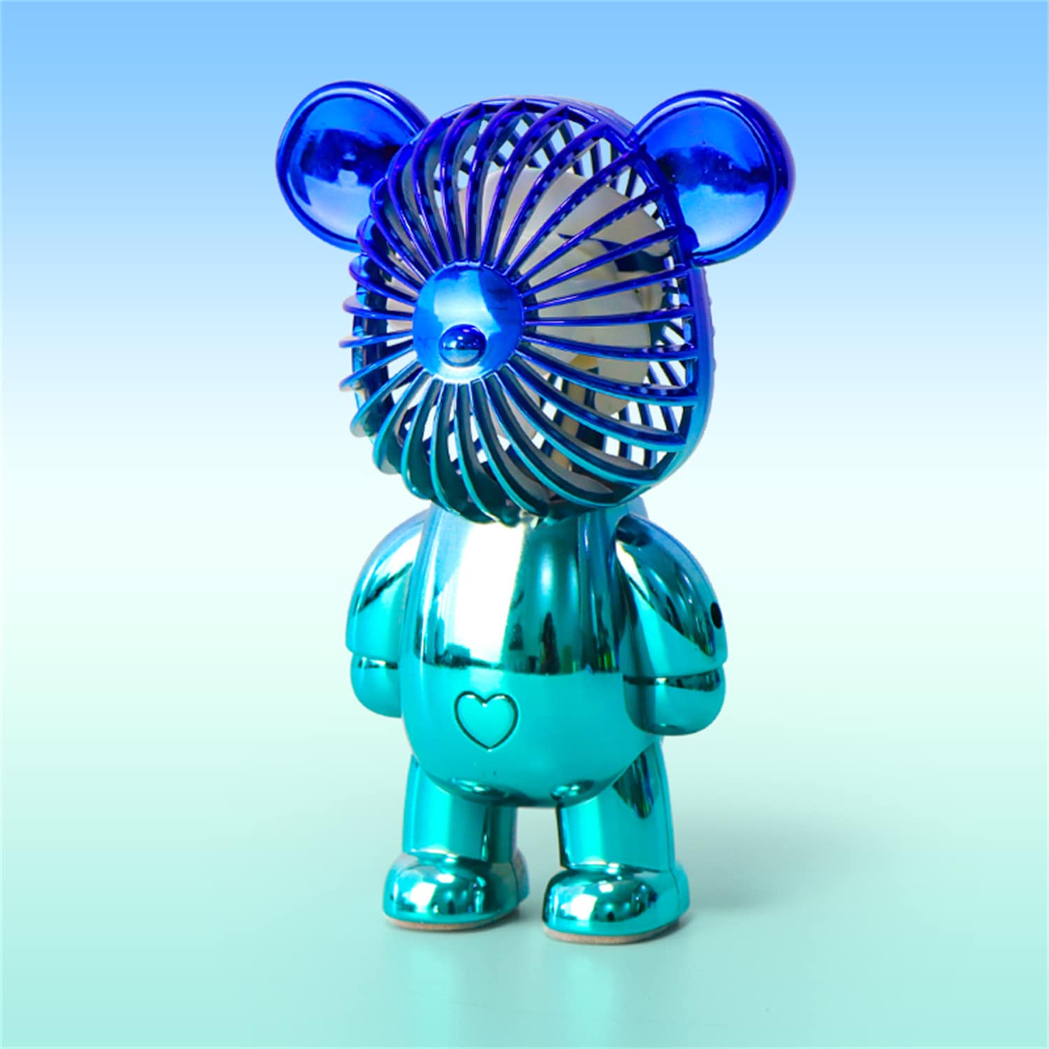 Carry The Gradual Change Bear Electric Fan Mini Cute Portable USB Charging Silent Handheld Small Fan Three High Wind - Blue - View 1