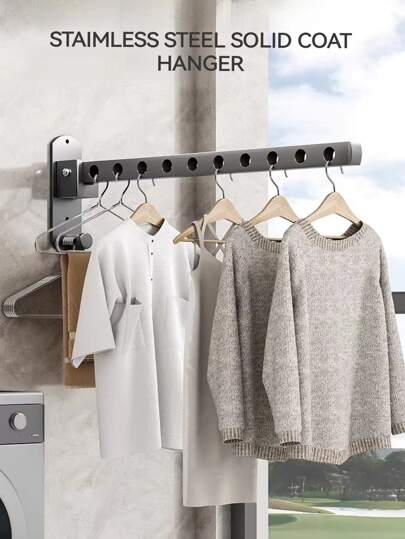 1pc Stainless Steel Multifunctional Foldable Wall-Mounted Clothes Drying Rack, Suitable For Balcony/Bedroom/Bathroom Use,Spring,Minimalist,Summer Tops