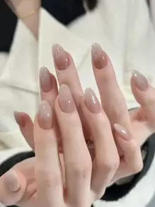 30片自然渐变裸白色尖头美甲贴纸，包含1个指甲锉和1张果冻凝胶美甲贴纸，美甲用品 - 彩色 - 查看 5