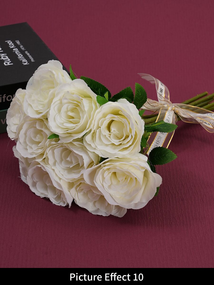 Realistic Handheld Bouquet Of Artificial Roses - Beige - View 1