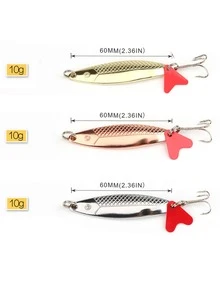 钓鱼用金属勺形拟饵 5个/套 6厘米/10克 硬亮片勺形人工饵 带三叉钩 钓鱼用具 - 金色 - 查看 3