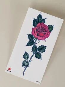 纹身贴纸，1 张玫瑰印花女士临时纹身，成人纹身贴纸，逼真纹身花，适合女性和女孩 - 彩色 - 查看 3