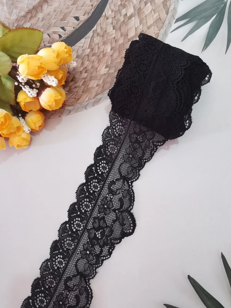 每270公分/件軟彈性蕾絲裝飾邊緣,適用於床上用品,帽子,領口,袖口,襪子,內衣,背心等服裝配件 - 黑色 - 查看 1
