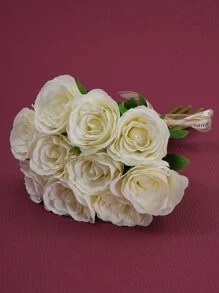 Realistic Handheld Bouquet Of Artificial Roses - Beige - View 2